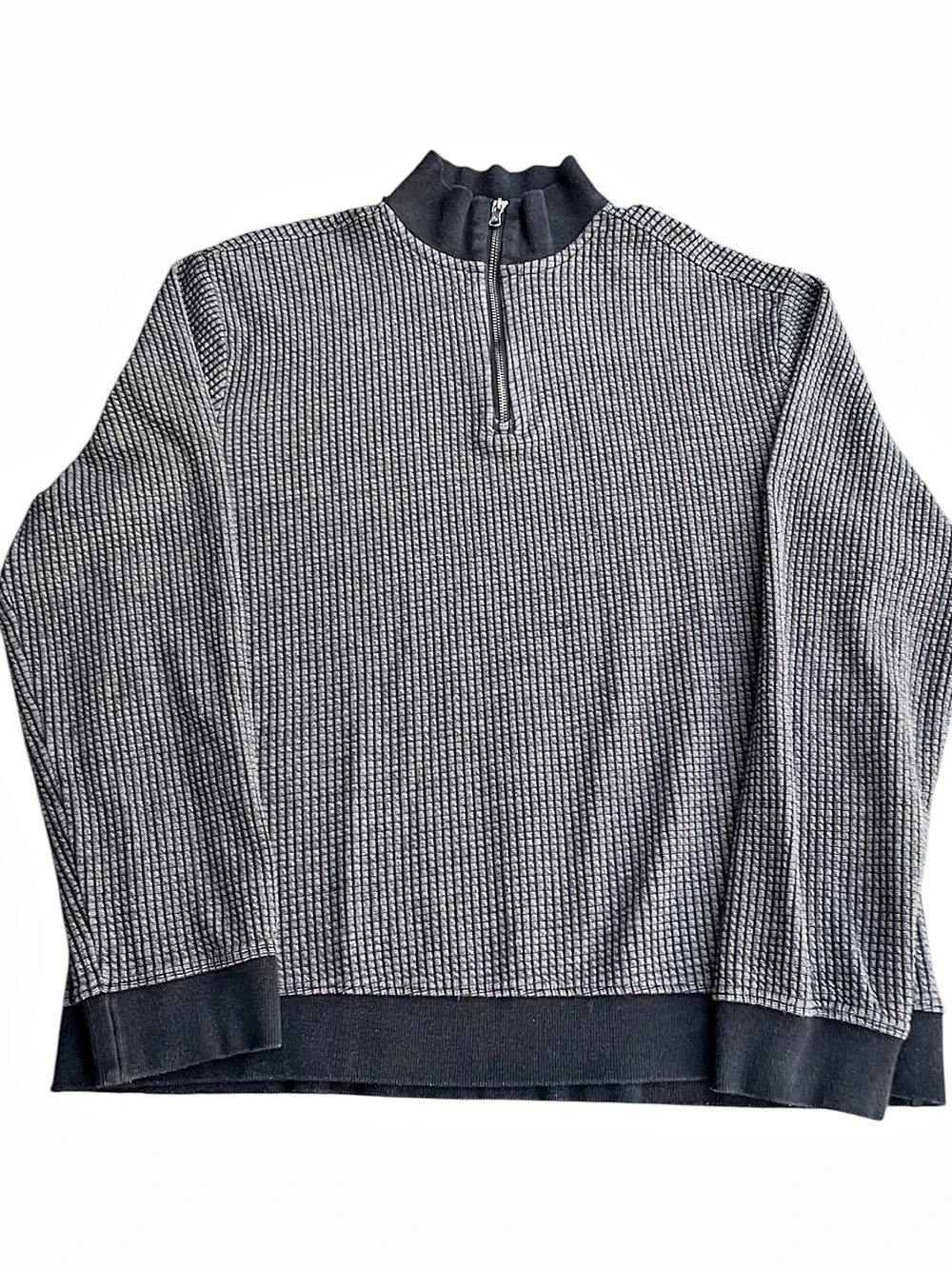 Ben Sherman Grey/Black Textured Cotton Quarter Zip Sweater Sweatshirt (L)